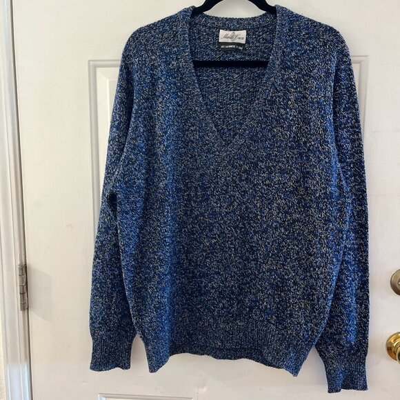 Mark Cross Men's Blue Knit Cashmere/Silk From Scotland V-Neck Sweater Sz Lr - Picture 1 of 6